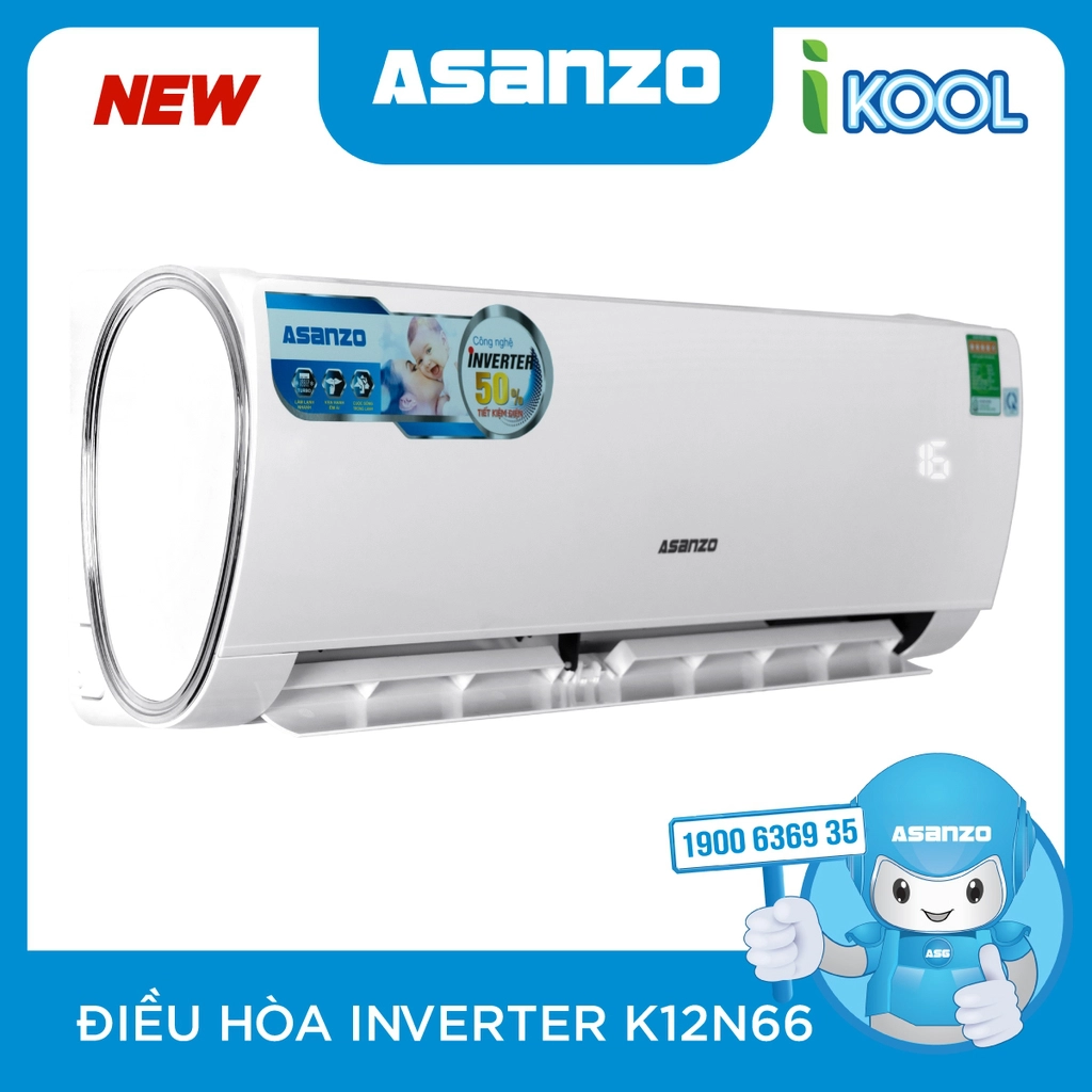 Máy lạnh ASANZO Inverter 1.5 HP K12-N66 Gas 410